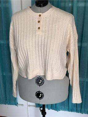 Cream Button-Front Knit crop Sweater XXL size 20 no boundaries NWT crochet knit
